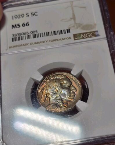 1929 S Buffalo Nickel 5C NGC MS66 Rainbow Toned Monster Toning Color Coin - Picture 2 of 13