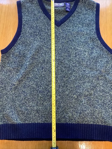 STRUCTURE Sweater Vest Men Med V-Neck Green Blue 100% Lambs Wool Pullover Prep - Picture 4 of 7