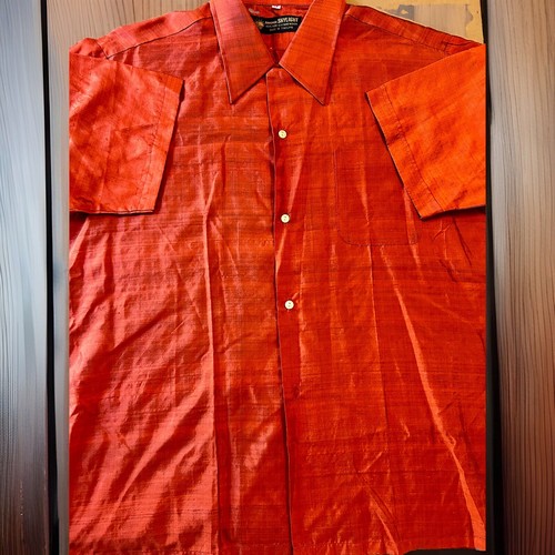 Vintage 60s-70s Thai Silk Shirt Bangkok Skylight Rare Men’s XL Red Color