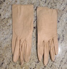 Vintage Size S 6.5 Brown Leather Formal 8.5" Gloves Handstitched Pearly Button