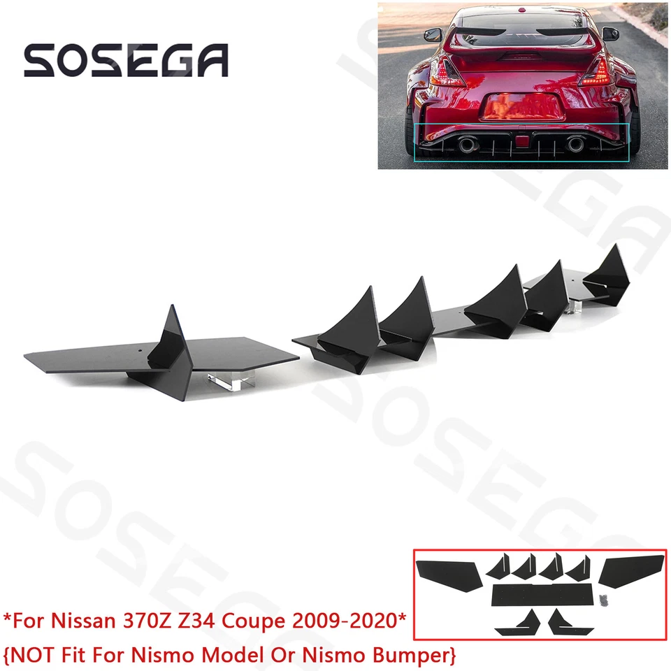 Glossy Black For Nissan 370Z Coupe 2009-2020 Shark Fin Rear Bumper Diffuser Kits - Image 2 of 4
