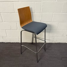 Blue and Wood High Back Stool