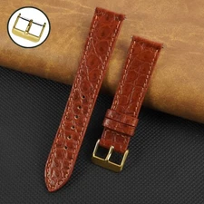 Brown Real Crocodile Leather Watch Band Flat Leather Strap Gold Buckle Classic