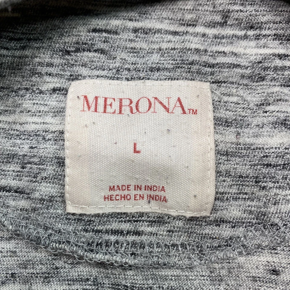 Camiseta masculina Merona tamanho G cinza manga longa gola Henley leve elástica casual - Imagem 3 de 4