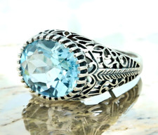 VINTAGE DECO STYLE GENUINE 4.5 CT SKY BLUE TOPAZ 925 STERLING SILVER RING  288