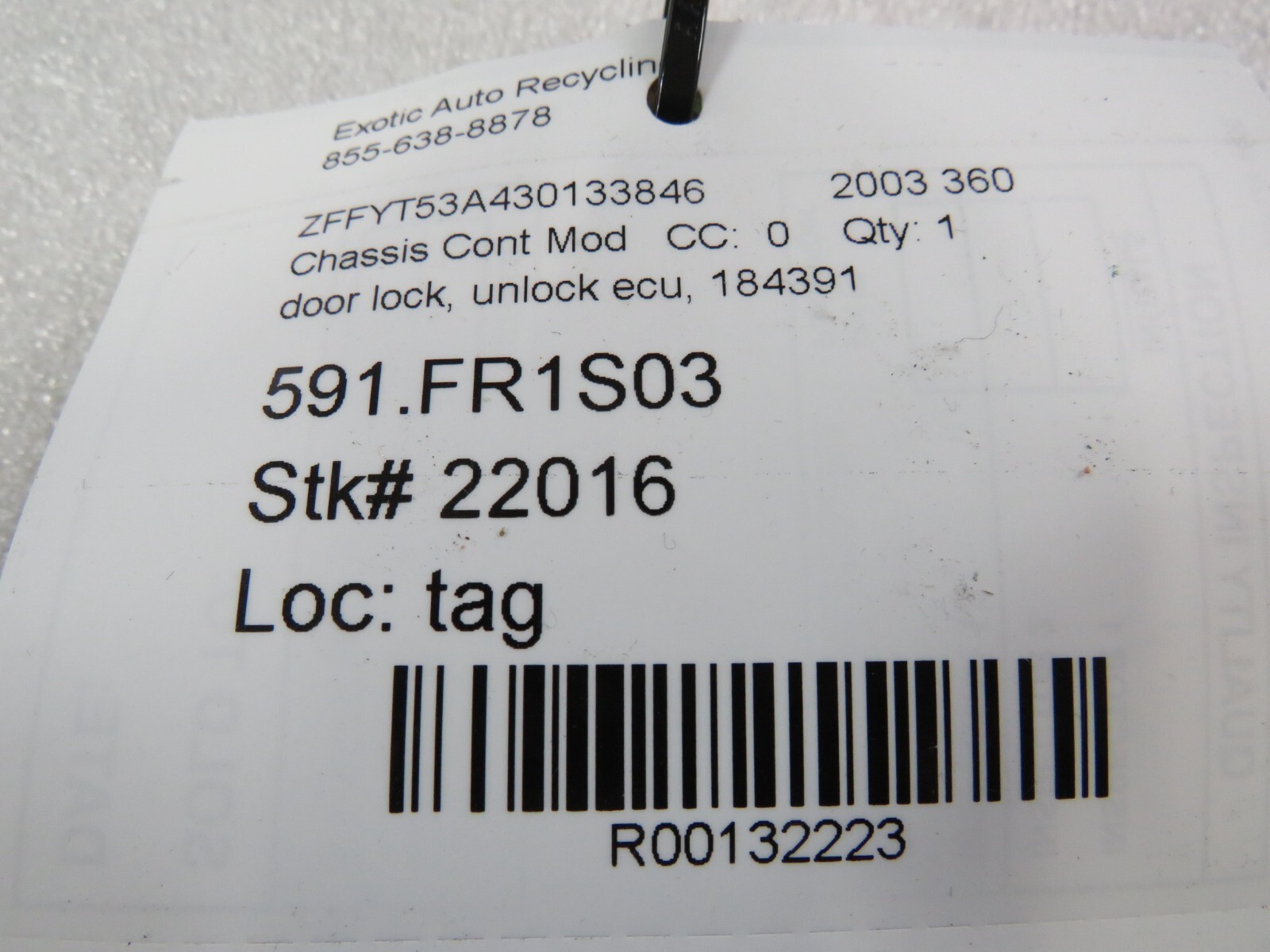Ferrari 575, 550, F430, 360, Door Lock Control Module, Used, P/N 184391