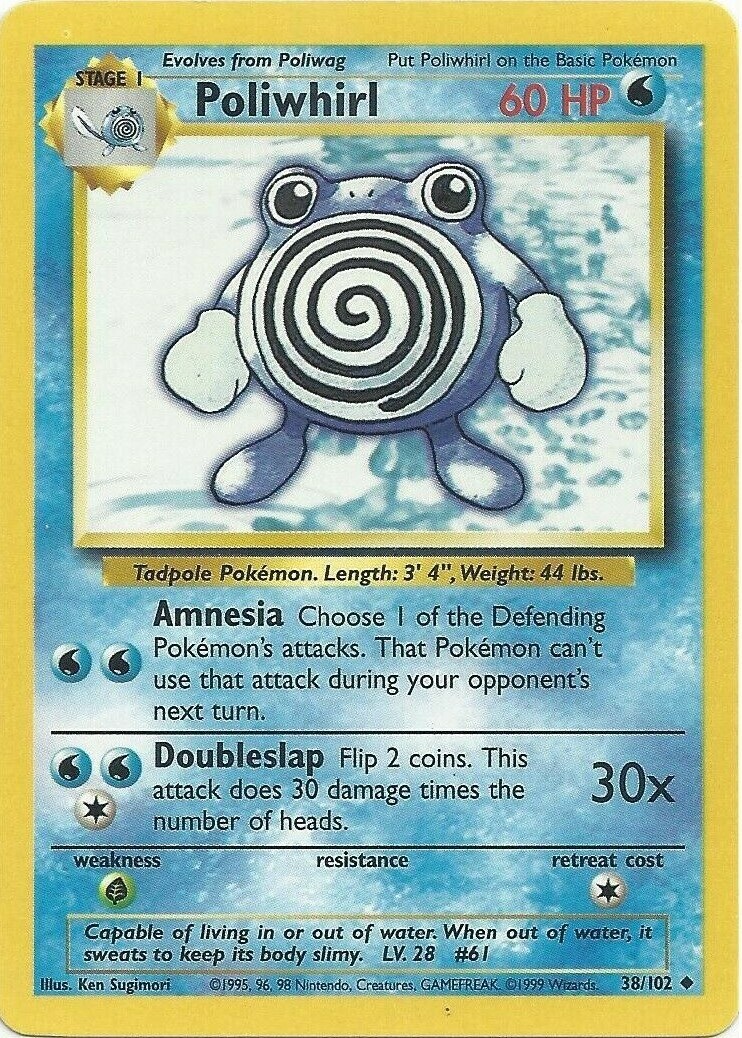 1995 poliwhirl pokemon card value Poliwhirl Pokmon Card #38/102