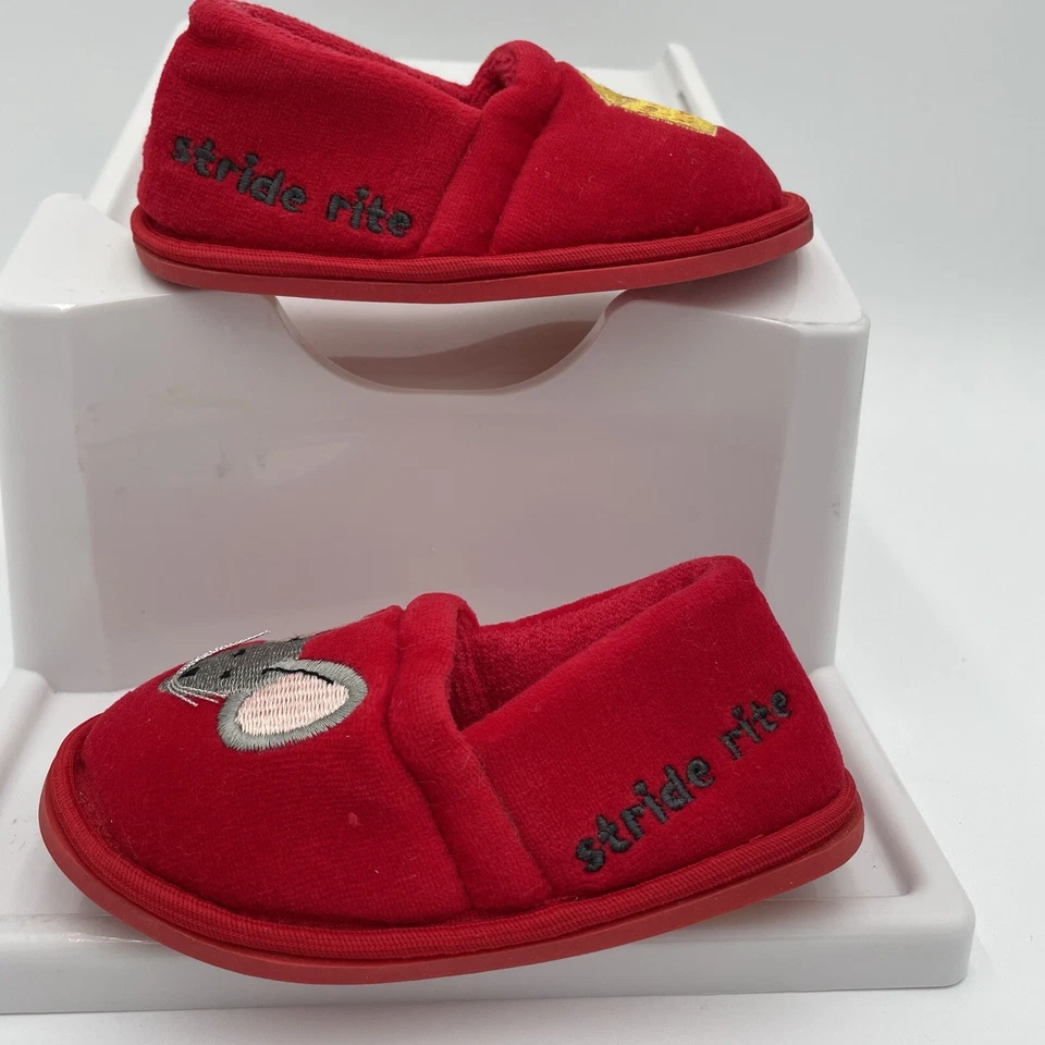 Stride Rite Baby Slippers 6 Months Red Velour Little Mouse And Cheese Fun - Image 2 of 4