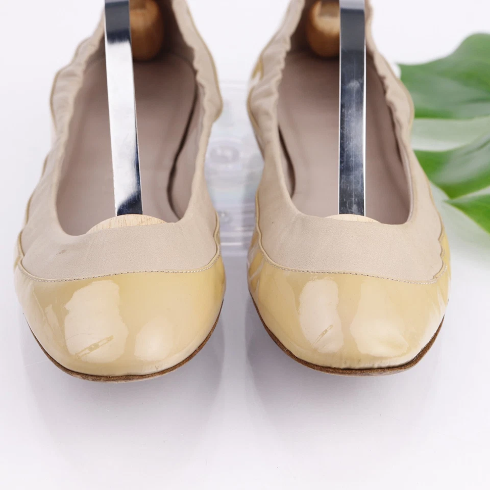 博柏利女式芭蕾平底 38 8 码裸色棕褐色漆皮鞋镶嵌 — 第 4/4 张图片