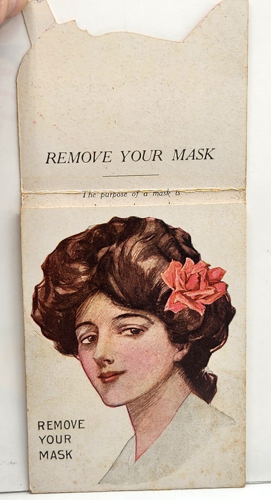 Masquerade "Remove Your Mask" Inetnational Tailoring Co. Mechanical Postcard