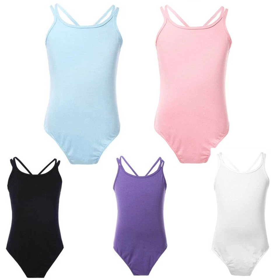 IINIIM Kid Girls Gymnastic Leotard Double Straps Cross Stretchy Ballet Dance Costume