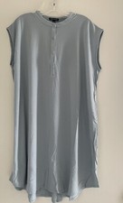 NEW SALE $55/$178 EILEEN FISHER WOMEN'S L MANDARIN COLLAR CAP SLEEVES LGT BLUE