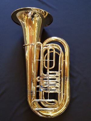 3/4 Tuba ''Schmid'' 4-ventilig-Messing-Neusilberzüge-mit Zubehör und Koffer-NEU