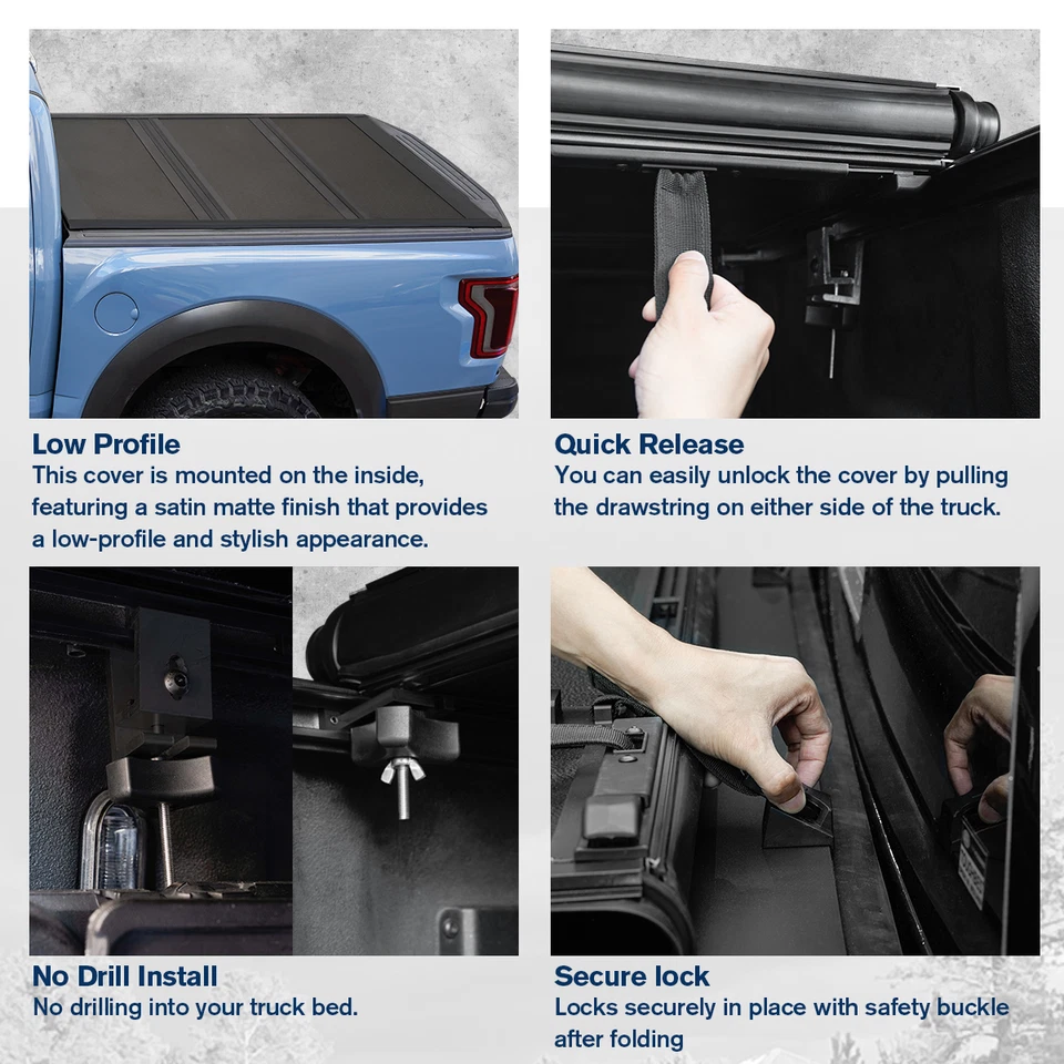 FRP Low Profile Tonneau Cover For 2015-2025 Ford F-150 5.5FT Bed Hard Tri-Fold Foto 4 de 4