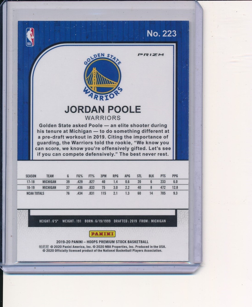 JORDAN POOLE 2019-20 PANINI HOOPS PREMIUM SILVER ROOKIE CARD JORDAN POOLE 2019-20 PANINI HOOPS PREMIUM SILVER ROOKIE CARD