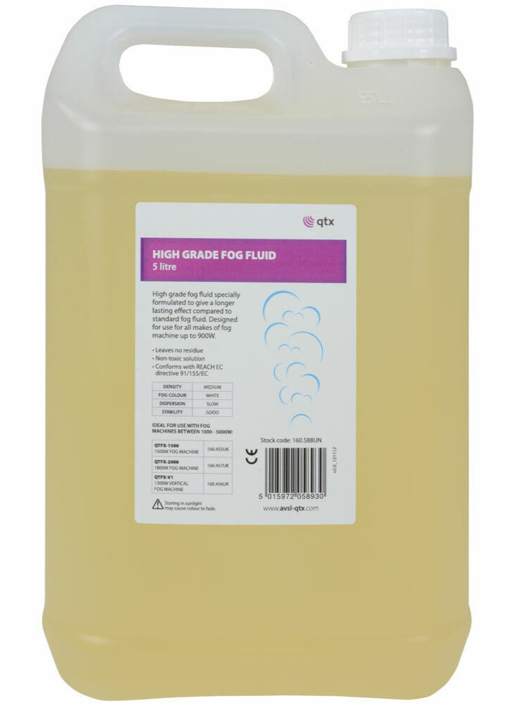 Fog Machine Liquid 5L Fluid QTX High Grade Long Lasting White Smoke