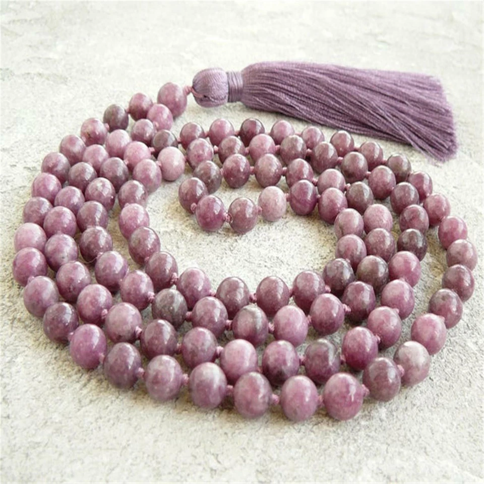 Collar de 6 mm de piedras preciosas de lepidolita 108 cuentas Mala borla Ruyi chakra de la suerte Foto 3 de 4