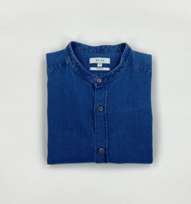 Men's Blue Reiss Shirt XS Extra Small Slim Fit Band Grandad Caffrey Cotton B