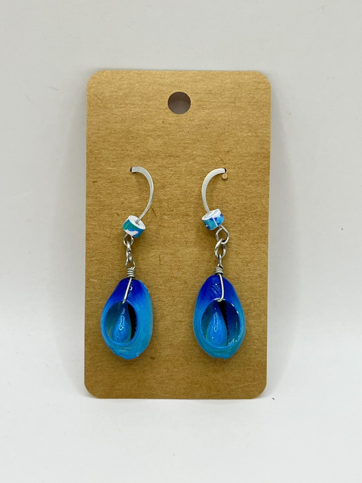 Handmade Blue Seashell Cowrie Shell Earrings Bead… - image 1