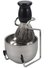 3PC Badger Beard Hair Removal Brush With Stand Holder Steel Bowl Set Shaving Kit