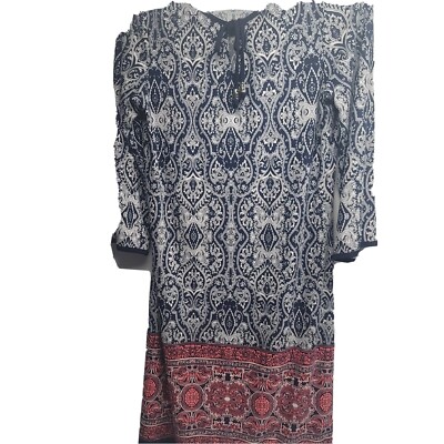 Sandra Darren Sheath Dress Key Hole Tassel Tie 3/4 Sleeve Size Large 