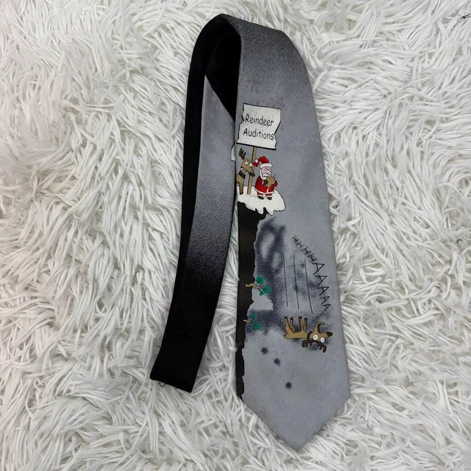 John Ashford Reindeer Auditions Neck Tie Silk Novelty Christmas Holiday Santa - Image 2 of 4