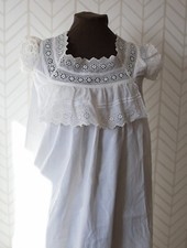 Antique 1900s Edwardian Victorian Womens White Cotton Lace Night Gown Slip Dress