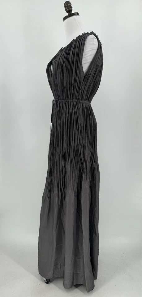 Vestido Calypso St. Barth Mujer Gris Seda Plisado Corbata Cintura Largo Línea A Talla 2 Foto 3 de 4