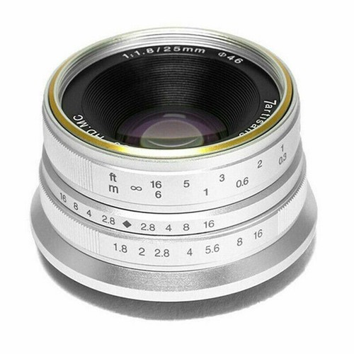 7artisans 25mm F1.8 APS-C Silver Lens For Sony E-Mount A6600 5T A7 C3 A9 Camera - Picture 1 of 11