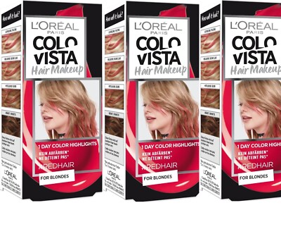 3x Loreal Paris Colovista Hair Makeup,1-Day-Color-Highlights,#Redhair 30 ml