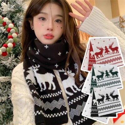 Knit Christmas Shawls Womens Christmas Elk Knitted Scarf Winter