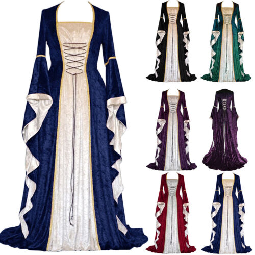  Vintage Cosplay Length Women's Floor Dress Gothic Medieval Women's Dress - Picture 1 of 13