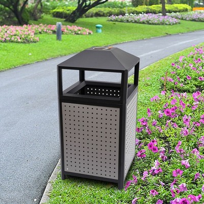38Gal Outdoor Trash Can Large Site Lot Garbage Waste Container +Build-in Ashtray
