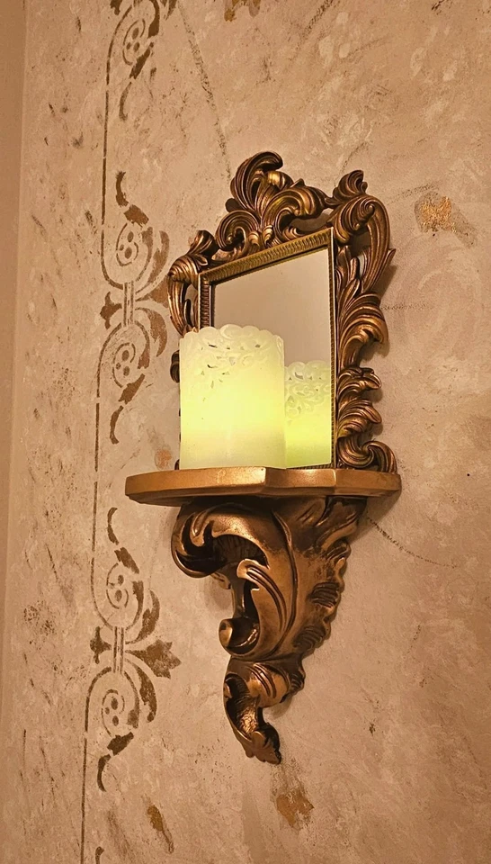 Antique Gold Ornate Baroque Wall Mirror With Shelf - Image 4 of 4