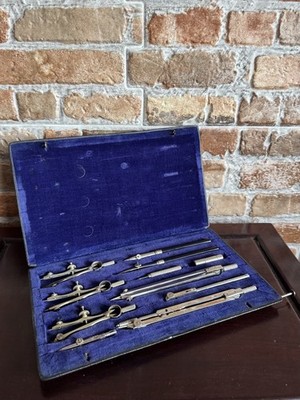 Vintage Zeichenkompass Set aus Messing & Stahl im Etui - um 1930-50er Jahre, komplett