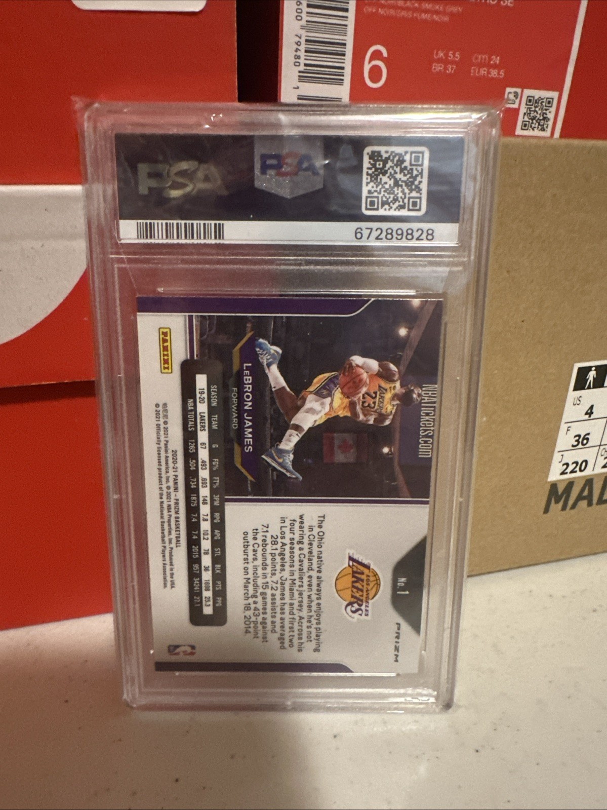 PSA 10 2020 Panini Prizm NBA #1 LeBron James Silver Prizm Kobe Tribute SP Lakers view 3