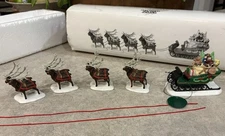 Dept 56 Heritage Village Santa Sleigh & Eight Tiny Reindeer Set #5611-1