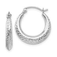 14K White Gold Textured Hollow Hoop Earrings L-19 mm,W-18 mm