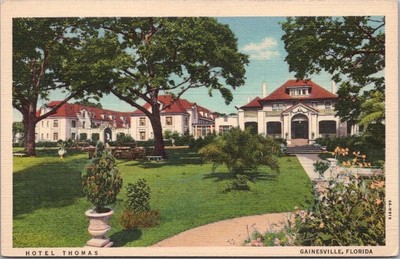1936 GAINESVILLE, Florida Postcard HOTEL THOMAS Front View / Curteich Linen