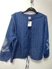 Tu By Sainsbury’s Blue Quilted Denim Look Jacket Embroidered Sleeves Sz XL New
