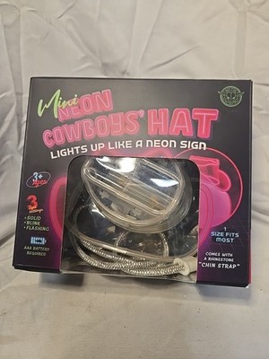 White Mini Neon Cowboy HAT Lights Up Solid Blink Flashing Neoncowboys' New 