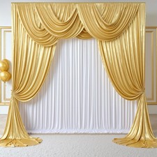 PartyVillage 10x10FT Gold Sequin Backdrop Curtain -2 Panels 5x10FT Wrinkle Fr...