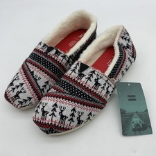 Toms Shoes Slippers Womens 11 Reindeer Festive Fair Isle Comfort Lightweight NEW