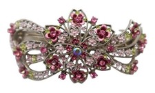 Floral Enamel  Rhinestone Large 4" Barrette Hair Clip Pink Green Silver Fairy