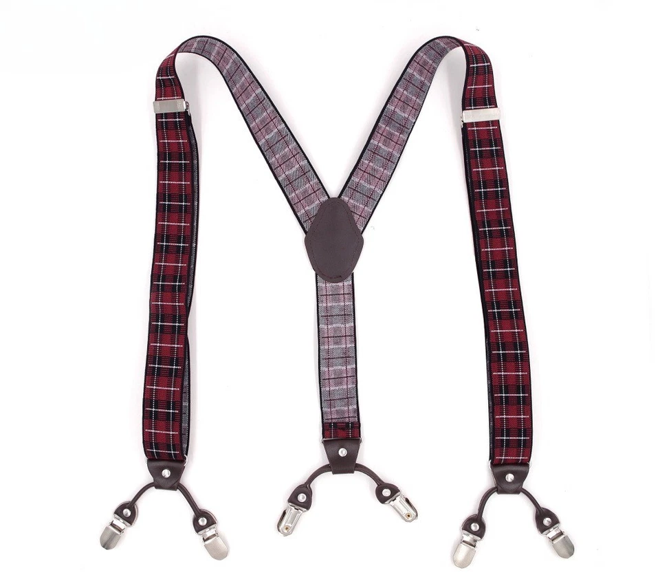 Adult Jacquard 6-Clip Plaid Men's Suspenders Y-Shaped Trouser Braces with Box - Изображение 2 из 4