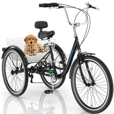 EOYOBIKE 26in 7 Speed Adult Tricycle 3 wheel Trike Cruiser Tricycle w/ Basket