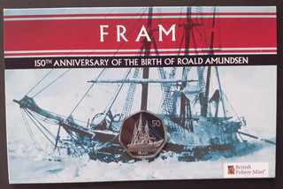 Fram 2022 50p cinquanta pence 150° Ann della nascita di Roald Amundsen pobjoy 2.750
