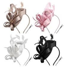 Fascinator Hat Women Tea Party Headband Hats Cocktail Flower Hair Clip w Feather