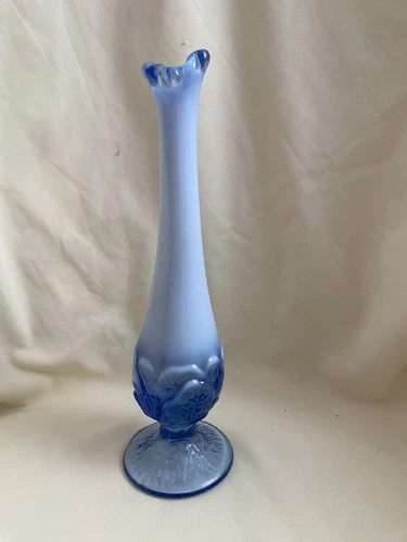Vintage Fenton Blue Opaline Glass Water Lily Bud Vase