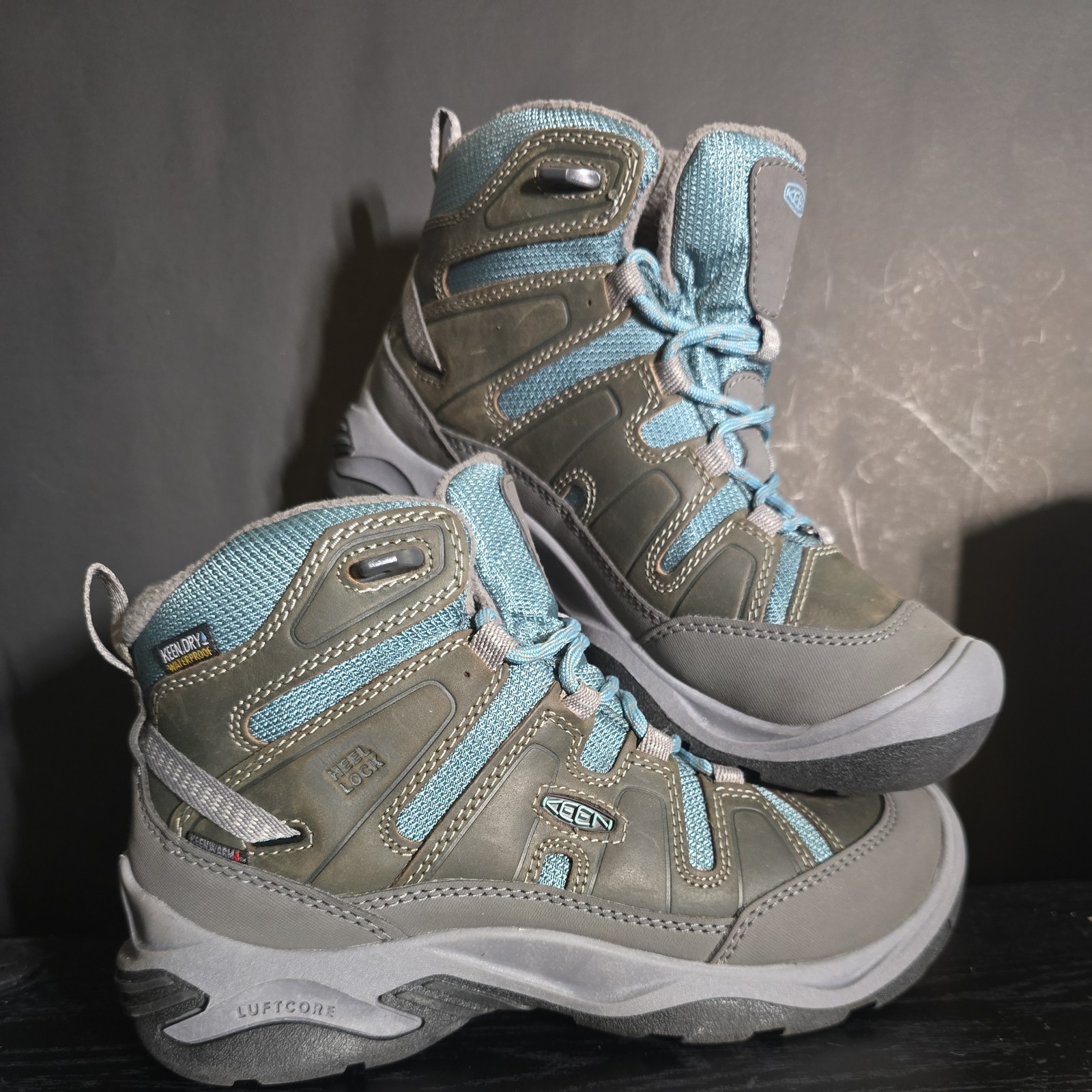 *NUOVO* Keen Circadia Mid stivali da trekking impermeabili da donna taglia 6 5 grigio blu outdoor